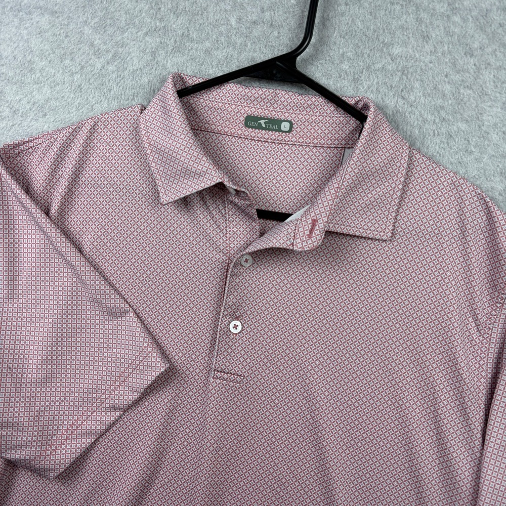 GenTeal Polo Shirt Mens Large Geometric Print Performance Golf Stretch